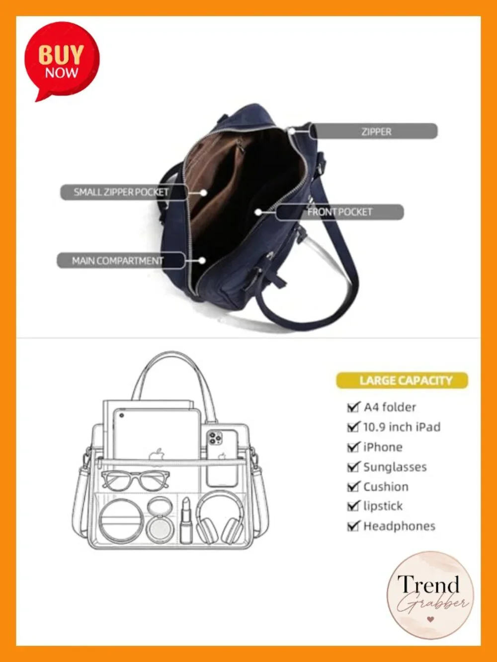 Vintage Washed Leather Motorcycle Bag Multi-Pocket Shoulder Tote Crossbody
